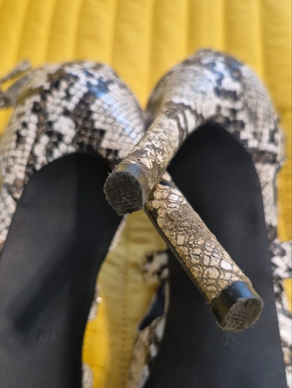 Women's Snake-Print Open Toe Heels - Black & White